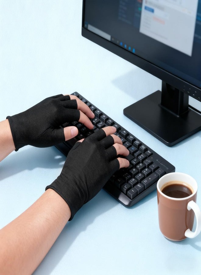 Clofiak 3Pairs Fingerless Cotton Gloves, Black Moisturizing Gloves, Fingerless Cotton Gloves for Eczema, Cut 5 Fingertips Overnight Hydration Fits Most Dry Hands - Image 5